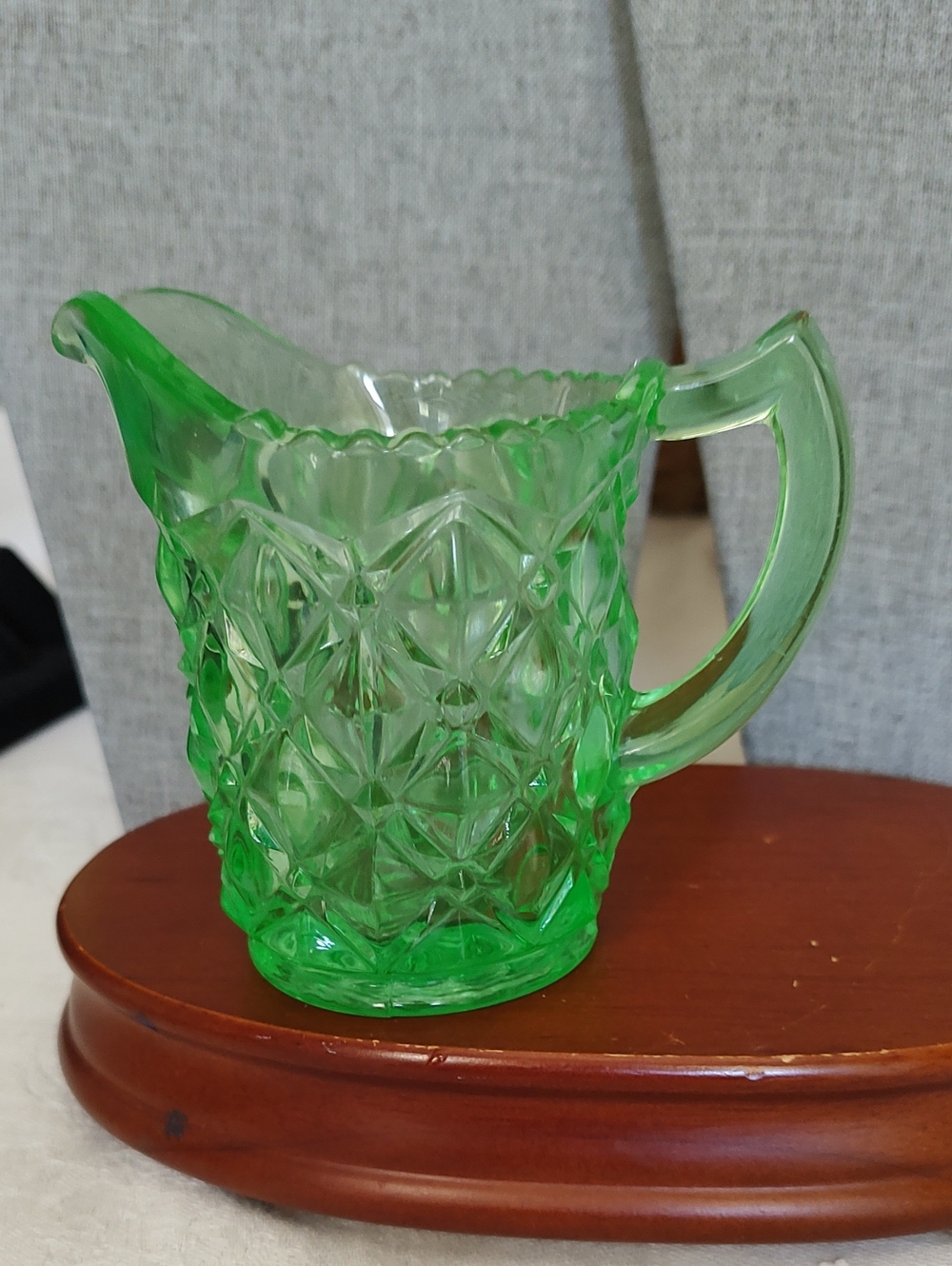 Rare Vintage Uranium cut glass cream pitcher